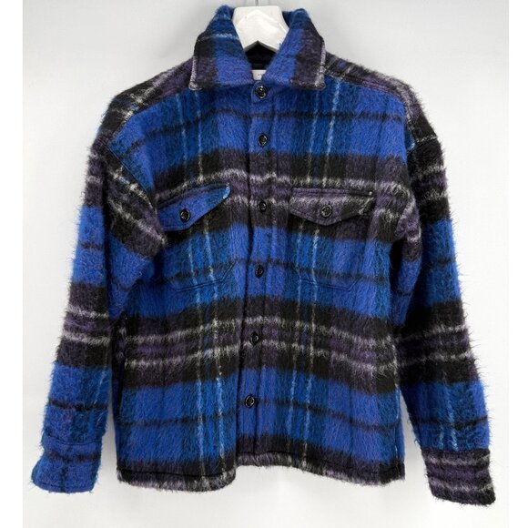 Anine Bing Samone Jacket in Purple Plaid S Wool - Picture 2 of 8